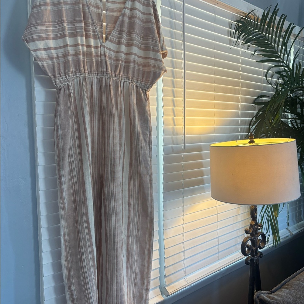 Misha Ivory And Terracotta Stripe Jumpsuit With Pockets
